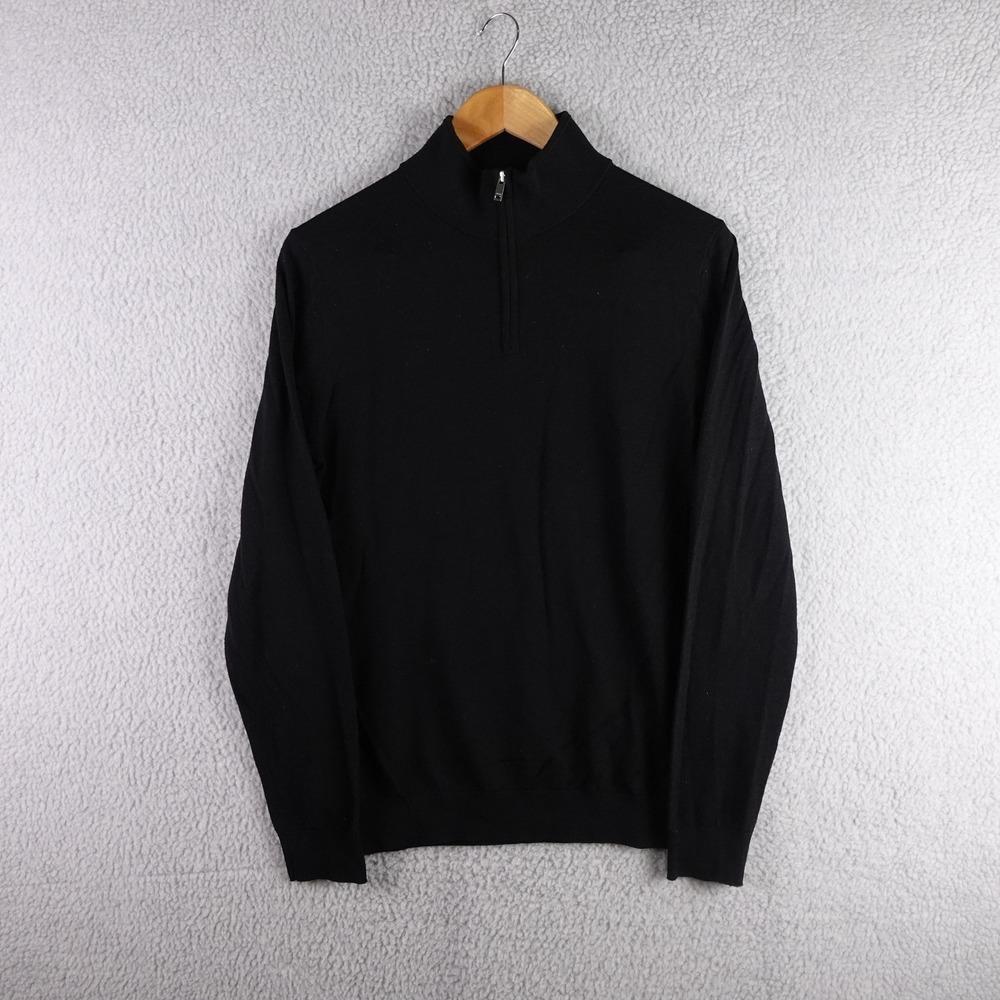 Reiss Mens Black 100% Merino Wool Quarter Zip Sweater Mock Neck Size M